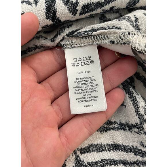 Cynthia Rowley Black White 100% Linen Palm Leaf Print Button Down Tunic Top 2X - Picture 4 of 7